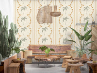 Yellow-sand stripes pair with sage palm trees on a tropical wallpaper repeat., GD9652