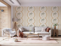 Living room corners shine with this sand-and-sage palm tree wallpaper., GD9652