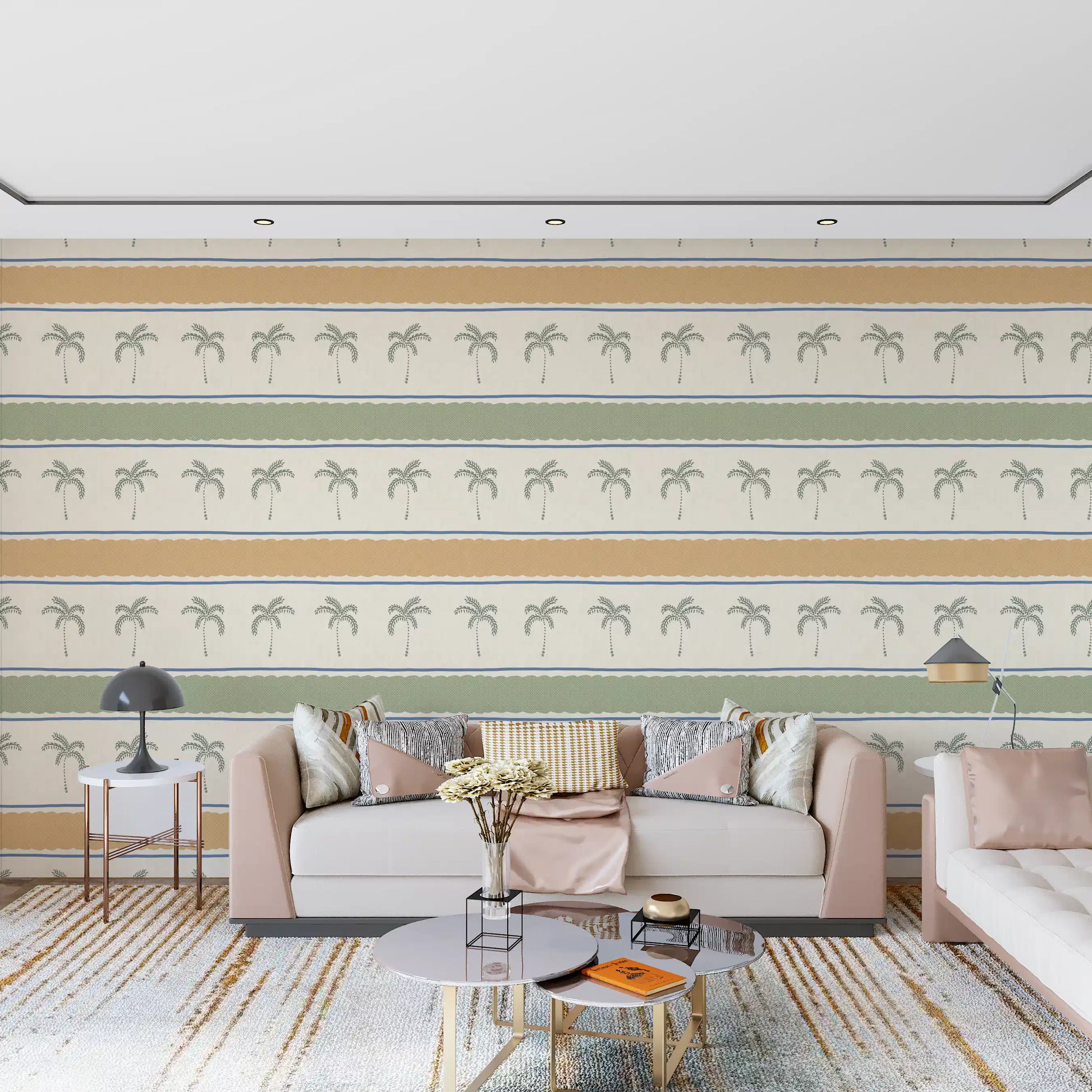 Multiple Moroccan motifs stack in this Marrakesh Orizzontal stripe wallpaper layout.