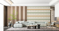 Gold scallop band sits between slate blue lines on this Marrakesh stripe wallpaper.
