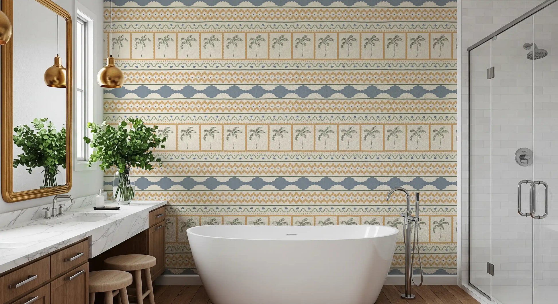 Cream-based Marrakesh wallpaper with horizontal Moroccan a Bathroom ., GD9665