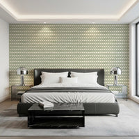 Solid and open cross marks alternate row by row in coastal green zellige wallpaper., GD9667