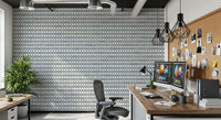 Filled and outlined crosses alternate row by row in slate blue zellige wallpaper., GD9669