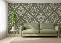 Palm Green Block Ornament wallpaper bringing depth to a quiet Living room, GD9673