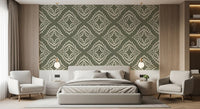 Inverted palette in Block Ornament Palm Green Canvas wallpaper, cream over green, GD9673