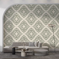 Hallway styled with calm Block Ornament Palm Green wallpaper accents