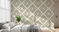 Sage diamond rings circling the centre of this Palm Green wallpaper 