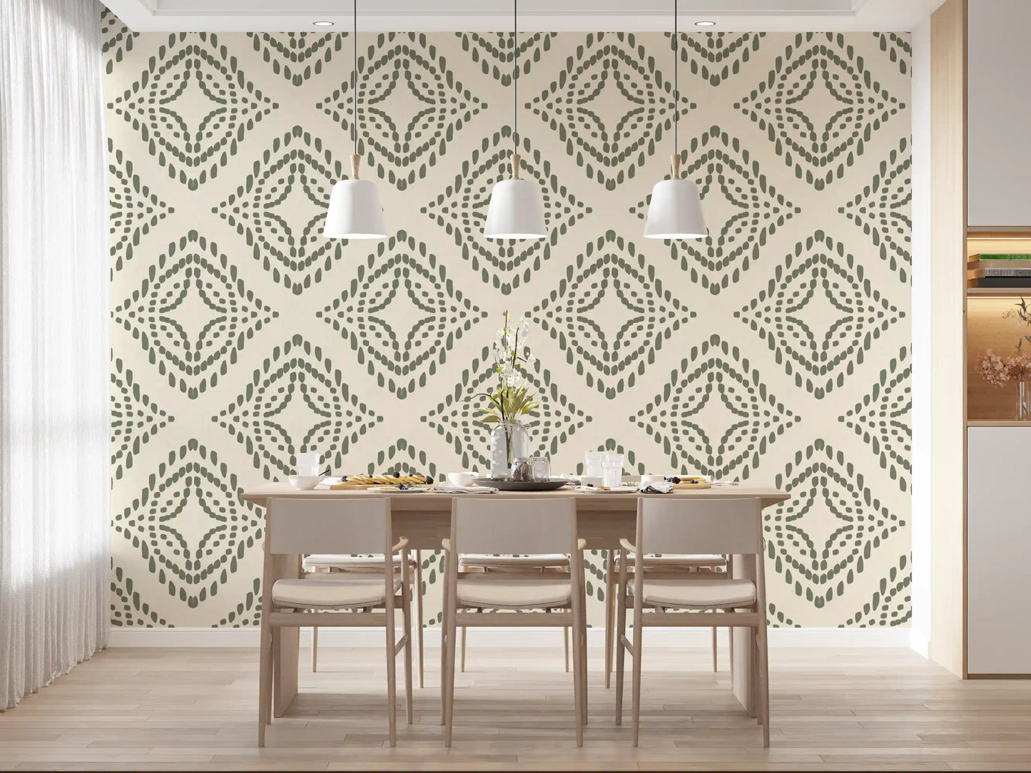 Layered green dot work building the Block Ornament Palm wallpaper pattern
