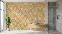 Boho Bathroom feature using Block Ornament Sand wallpaper, GD9675