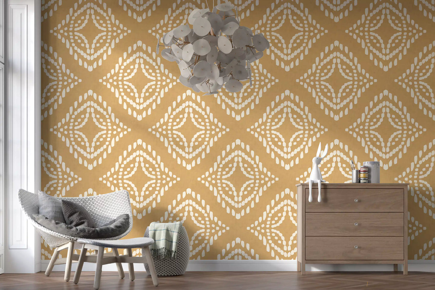Diamond medallion pattern detailed in Block Ornament Sand wallpaper, GD9675