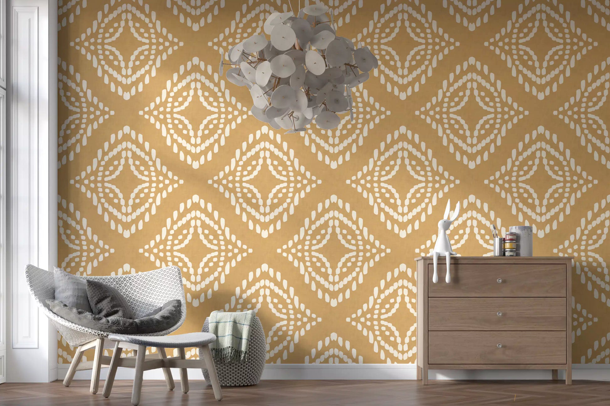 Diamond medallion pattern detailed in Block Ornament Sand wallpaper, GD9675