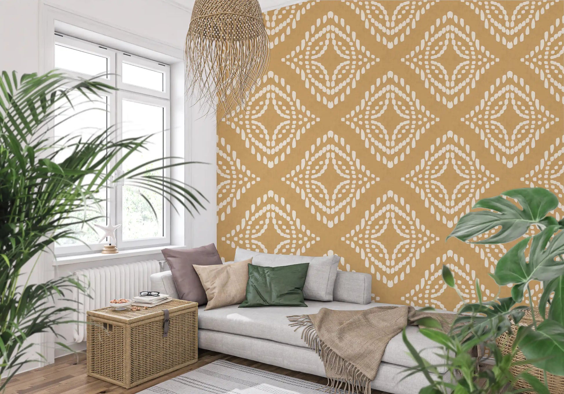 Geometric hallway accent in Sand Boho Ornament Canvas wallpaper, GD9675