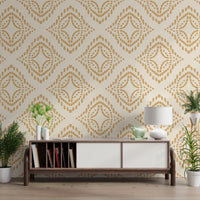 Cream linen-look background shows under the honey stamps of this ornament wallpaper.