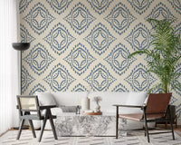 Slate blue dot marks form irregular oval shapes across this textile-look wallpaper., GD9678