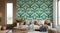 White ribbon bows tie the bouquets at the base of this lily and ladybug wallpaper., GD9681
