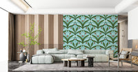 White lily of the valley flowers fan out from a central stem in this blue wallpaper., GD9681
