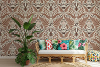 Tonal mocha browns warm a relaxed living room beside this woodland whispers wallpaper., GD9682