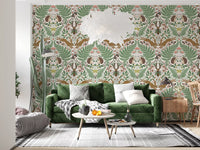 Ochre hares stretch across the upper corners of this woodland animals wallpaper., GD9684