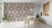 Vintage forest charm fills a dining area beside this owls and squirrels mocha wallpaper., GD9685