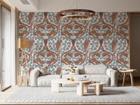 Dusty blue oak leaves spread between the branches of this woodland whispers wallpaper., GD9685
