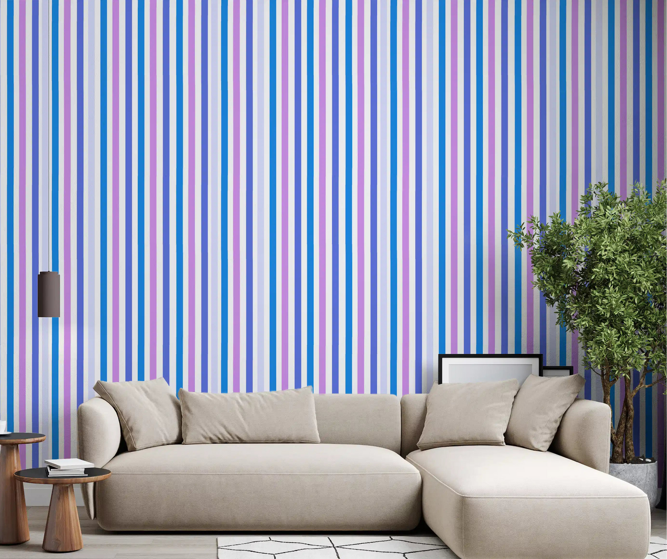 Blue lilac vertical striped wallpaper modern design