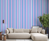 Crisp blue and lilac stripes brighten a living room with this vertical wallpaper., GD9689
