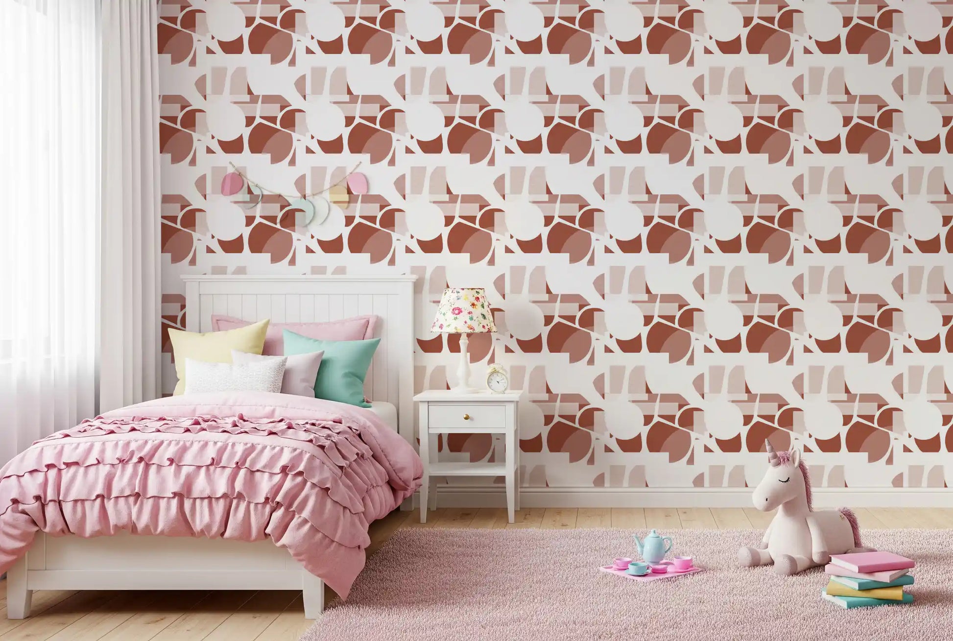 Playful clay forms suit a kids room with this rust and cream wallpaper., GD9690