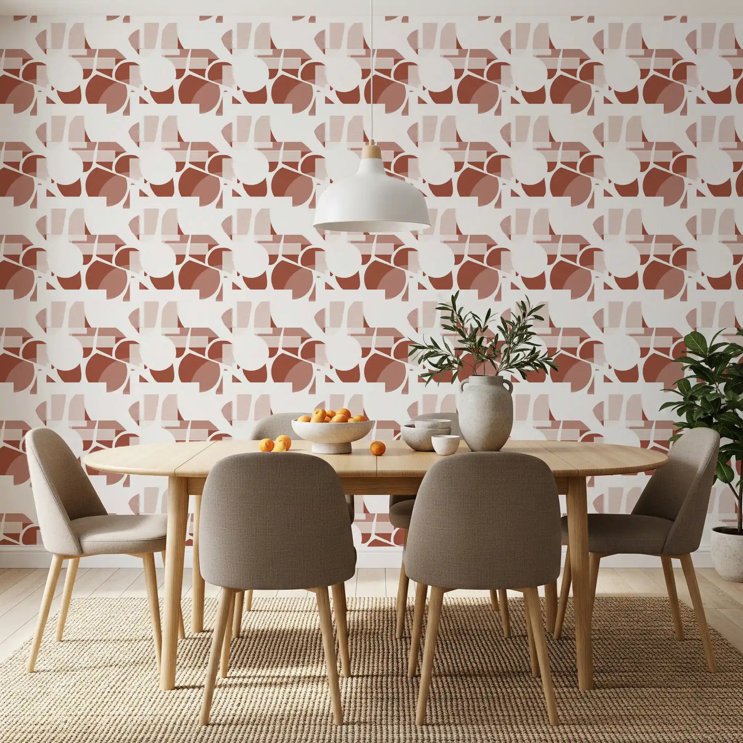 Rust and cream tones blend across a geometric flow wallpaper with a fabric-like finish., GD9690