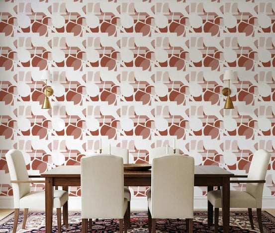 Warm clay tones bring an earthy mood to a dining room with this terracotta wallpaper., GD9690