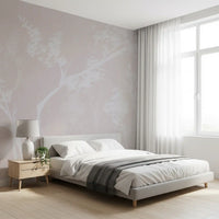 Dusty rose and white botanical wall mural in Muted Blossom Canopy Neutrals