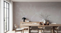 Defined white tree canopy silhouettes on a muted blush-pink Blossom wall mural
