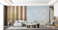 Ethereal Blue Blossom Silhouette wall mural with delicate white tree forms