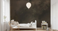 Dark brown misty forest wall mural running the full width of a lounge area, GD9693