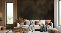 Olive-green tree branches emerging through dark brown mist in this forest wall mural, GD9693