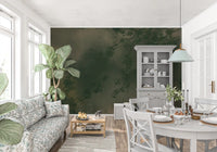 Verdant Mist Branches wall mural in deep forest green and misty olive tones