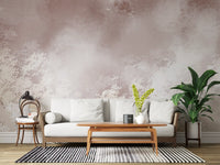 Gentle Leaf Veil wall mural wrapping a living room in dusty rose and white botanicals