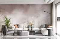 Misty Leaf Veil wall mural a Lounge area in pale rose and cream tones
