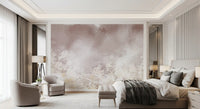 Dusty rose mist and white leaf clusters across the Gentle Leaf Veil wall mural