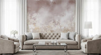 Gentle Leaf Veil mural on a Hallway, dusty rose mist and white leaf silhouettes