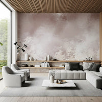 White leaf veil wall mural with a watercolor botanical haze and warm gold tones