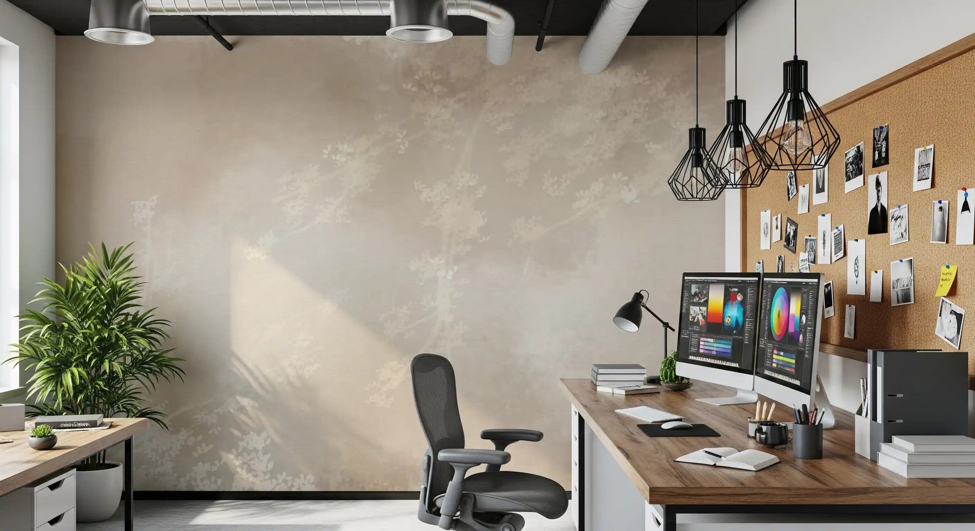 Ethereal Canopy Charm wallpaper in warm neutral tones with misty floral branches