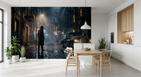 Midnight City Noir wall mural placed in a home Kitchen and dining area, GD9697