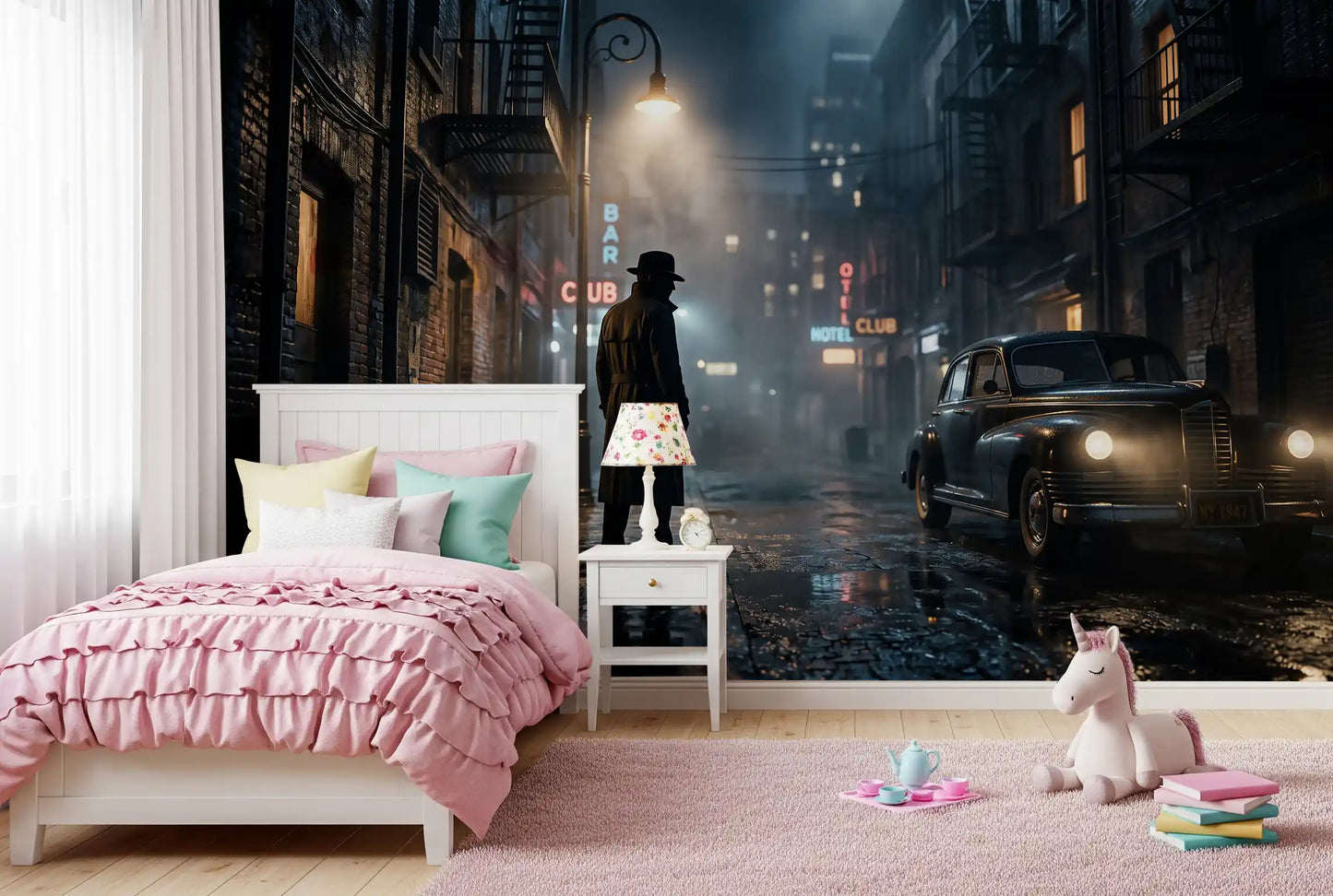 1940s alley night scene in the Midnight Noir wall mural, GD9697
