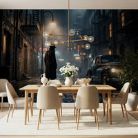 Midnight City Noir wall mural showing a lone figure in a rain-soaked alley, GD9697