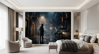 Dark navy and amber tones in the Midnight City Noir wall mural, GD9697