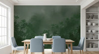 Dining room emerald canopy mist dark forest wall mural moody atmospheric green, GD9698