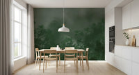 Grey atmospheric mist above dark green crowns in emerald canopy wall mural, GD9698