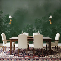 Dining room emerald canopy mist forest wall mural grey mist and green canopy, GD9698