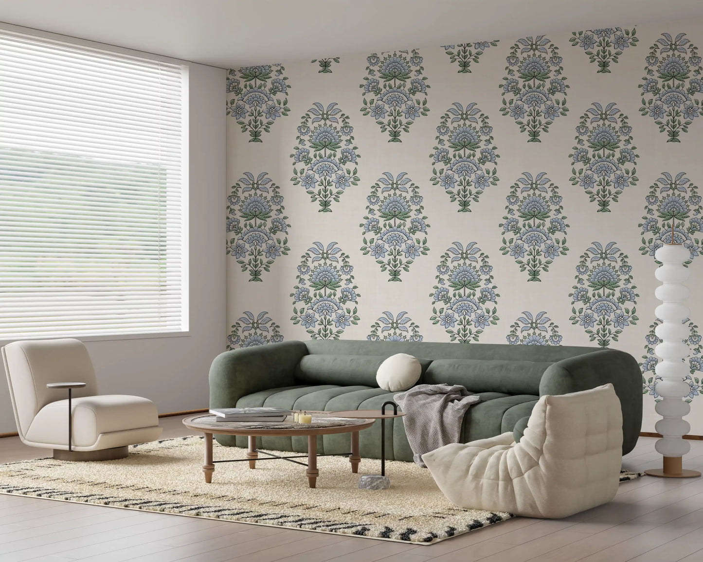 Serene Blue Floral Motif wallpaper used in a Hallway setting