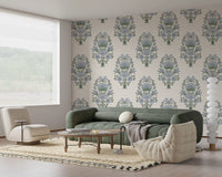 Serene Blue Floral Motif wallpaper used in a Hallway setting
